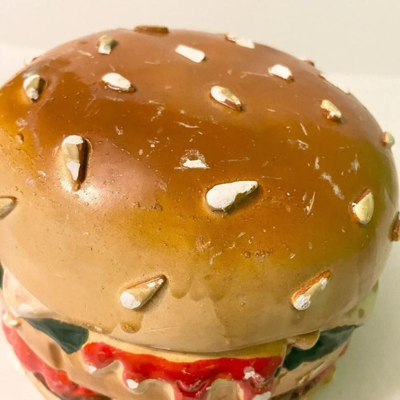 Vtg Hamburger Coin  Bank A G Handicrafts Art Ceramic Burger Piggy Bank Chipped - Picture 11 of 16
